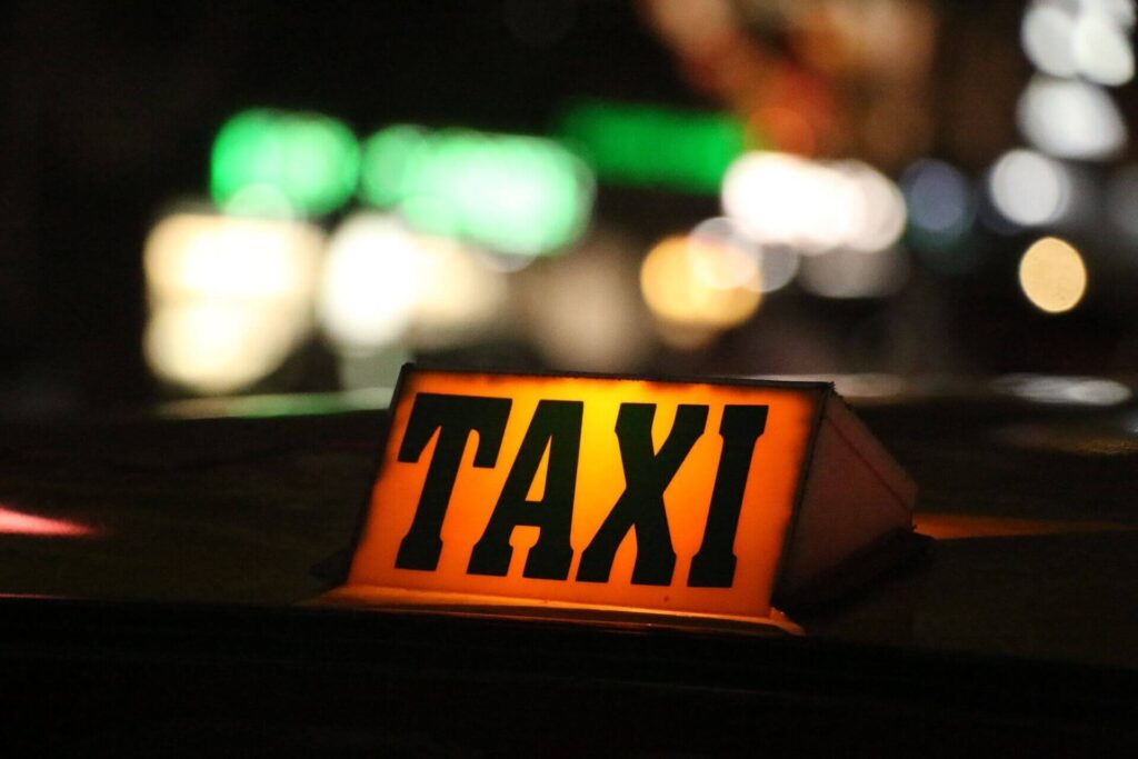 Taxi cab signage lit up